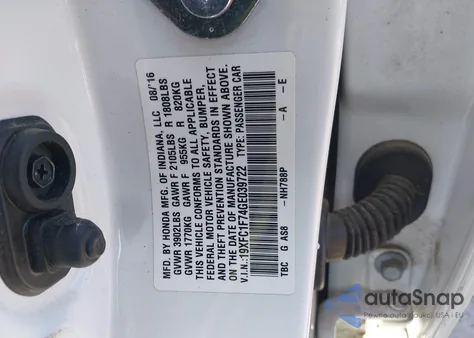 2016 Honda Civic Ex-L from USA, damaged, VIN 19XFC1F74GE039722